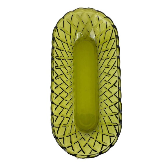 Vintage Indiana Glass Co Avocado Green Celery Dish Pretzel Pattern - Picture 2 of 11